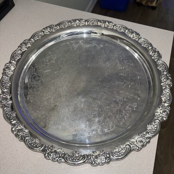 Vintage - 12¼" Oneida Silver Plated Ornate Serving Platter Tray. With Glass Tray - Picture 1 of 8